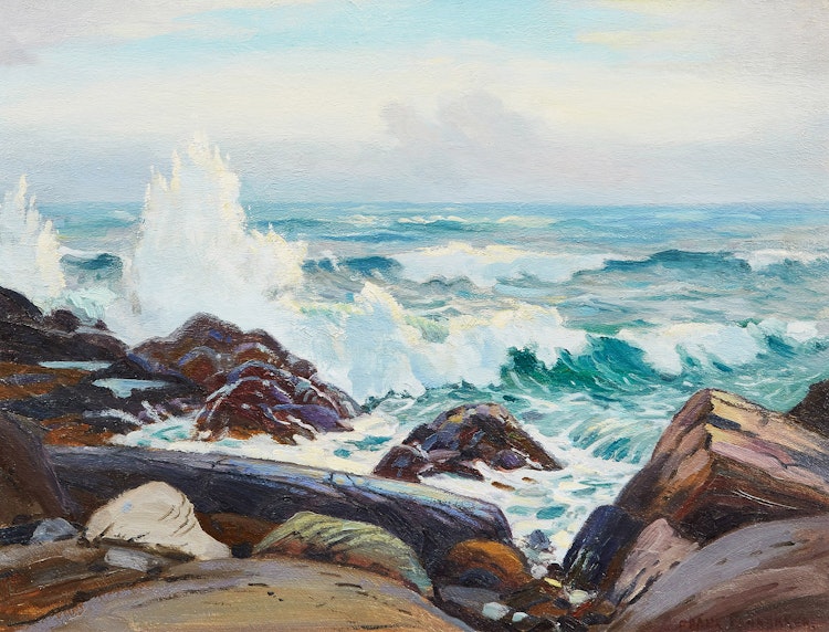 Artwork by Frank Shirley Panabaker, Rocky Shoreline