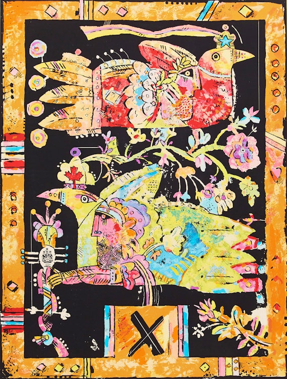 Artwork by Norman Laliberté, Composition with Creatures and Flowers