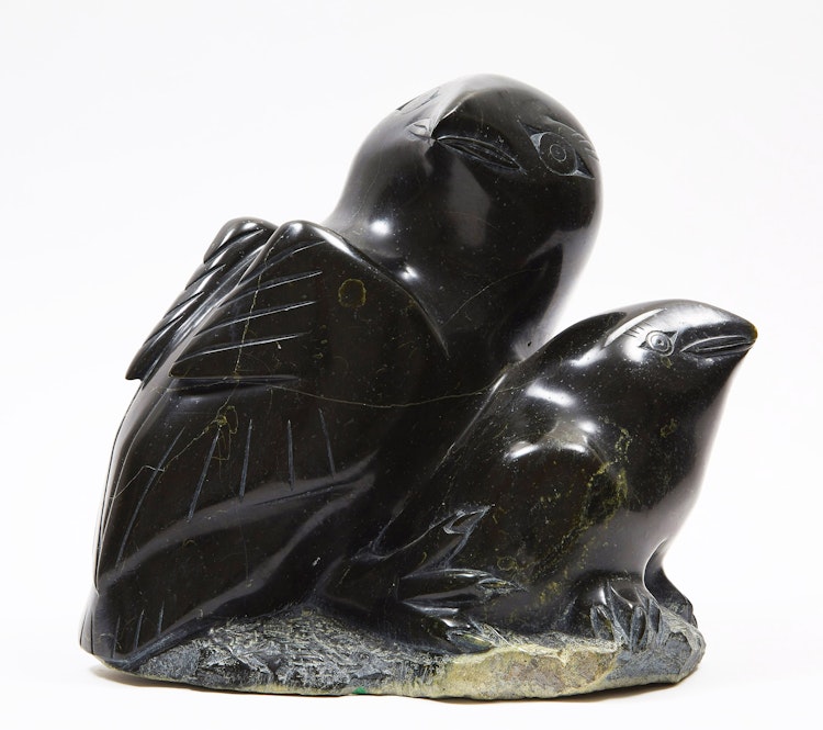Artwork by Kumakuluk Saggiak, Mother Owl and Young