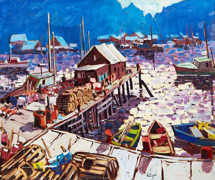 Artwork by Bruno Côté, Fishing Village, Newfoundland