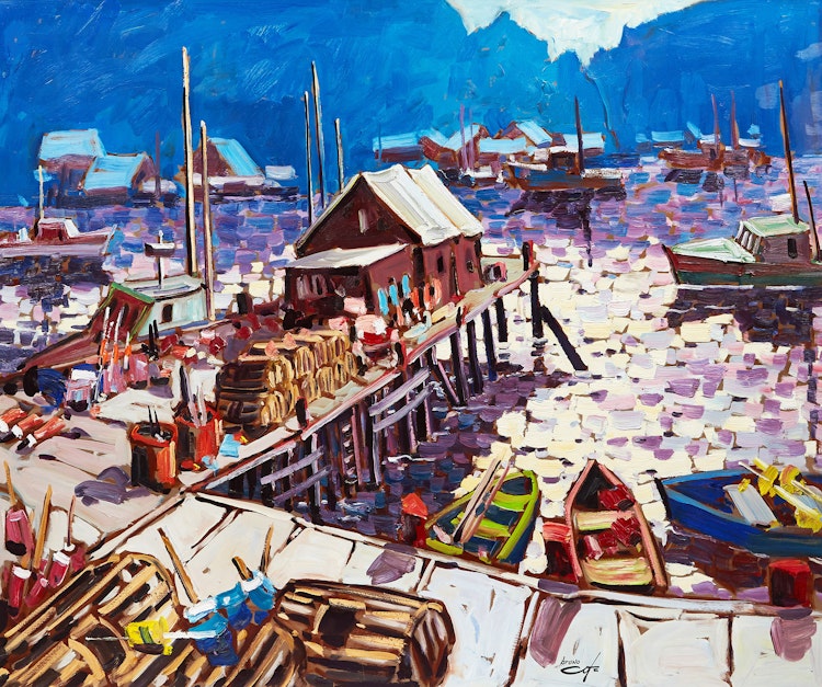 Artwork by Bruno Côté,  Fishing Village, Newfoundland