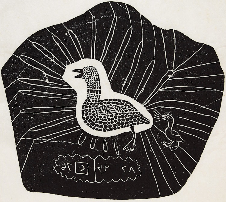 Artwork by Josie Pamiutu Papialuk, A Bird with its Young