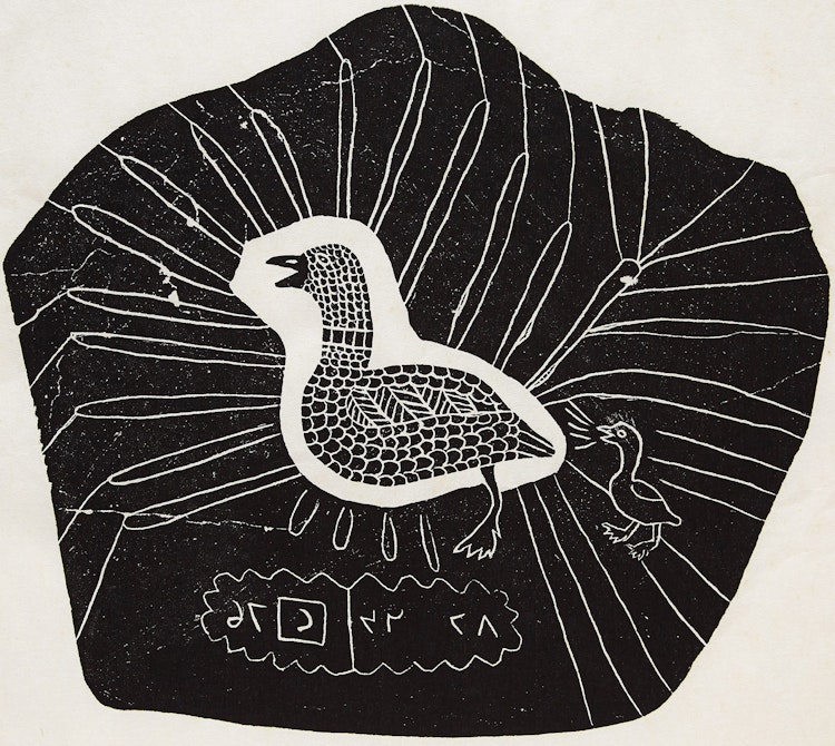 Artwork by Josie Pamiutu Papialuk,  A Bird with its Young