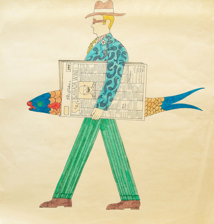 Artwork by Attributed to Peter Max,  Man with Newspaper and Fish