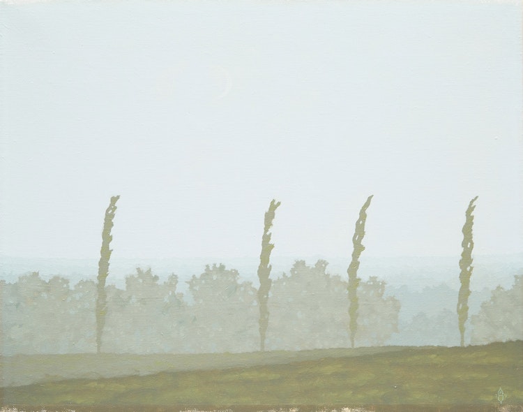 Artwork by Philip Sybal, Poplars in the Mist