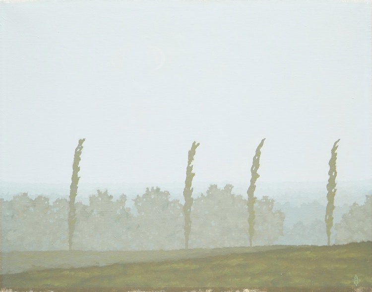 Artwork by Philip Sybal,  Poplars in the Mist