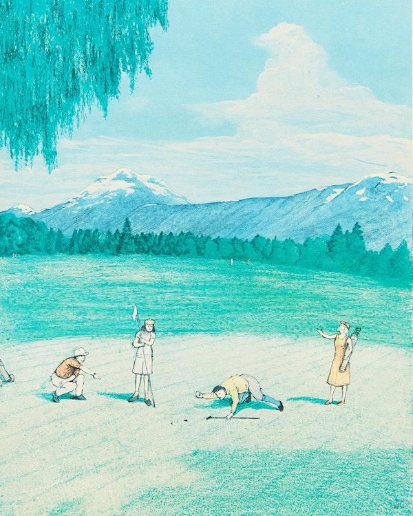 Artwork by William Kurelek,  The Last Putt