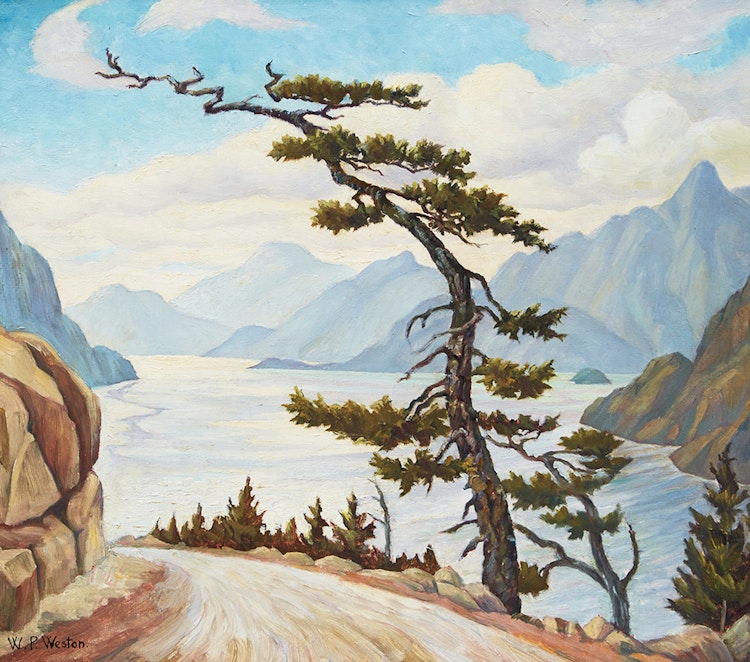 Artwork by William Percival Weston,  Howe Sd. from Squamish Road