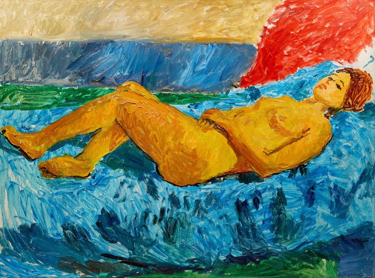 Artwork by William Goodridge Roberts,  Nude Lying on Blue 