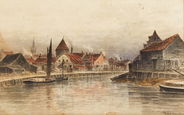 Artwork by Frederick Arthur Verner,  European Canal Scene