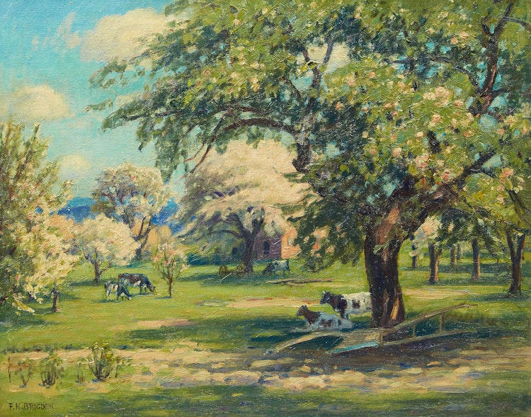 Artwork by Frederick Henry Brigden, Cows at Pasture