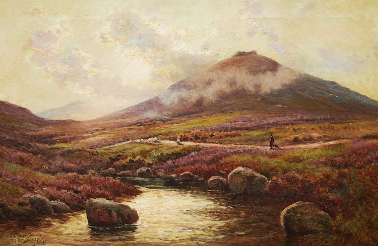 Artwork by Alfred Fontville de Breanski, On the River Lyd Dartmoor