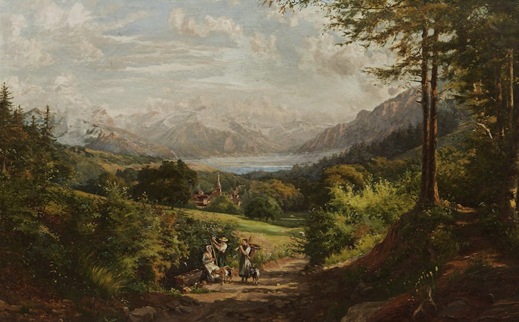 Artwork by Charles Jones Way,  Mountainous Landscape with Figures