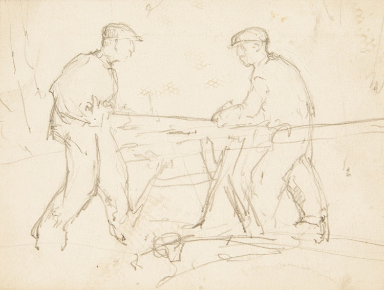 Artwork by Manly Edward MacDonald, Men Sawing a Log; Two Men Chatting; Studies of Male Figures Working