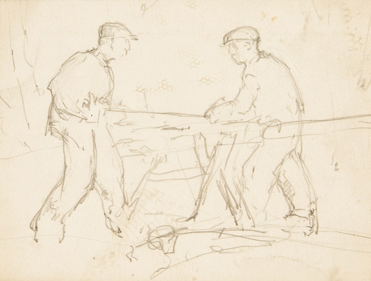 Artwork by Manly Edward MacDonald,  Men Sawing a Log; Two Men Chatting; Studies of Male Figures Working