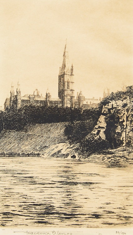 Artwork by Frederick Bourchier Taylor,  Houses of Parliament; Chateau Frontenac