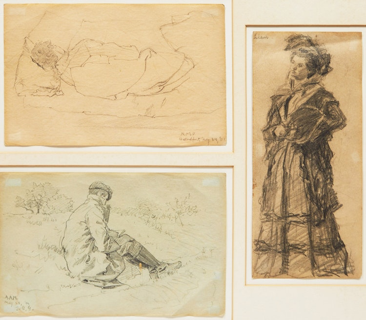 Artwork by  Various Artists,  Portrait Studies: Man Sleeping; A.A.M. (Artist Sketching); Standing Woman