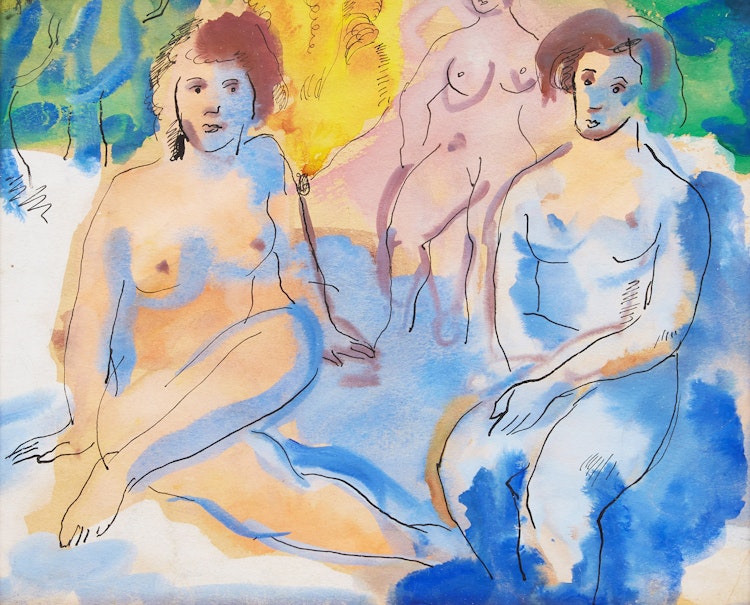 Artwork by Marjorie (Jori) Smith,  Three Nudes in a Landscape