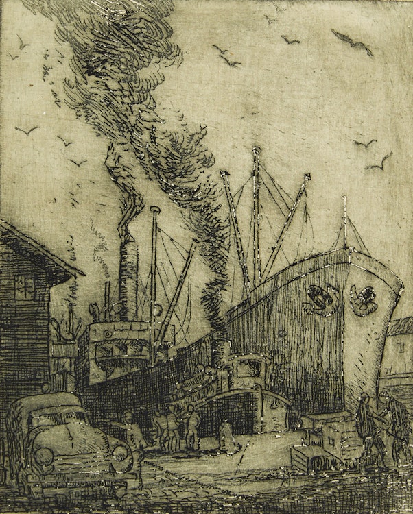 Artwork by Harry Draper Wallace, Docks at Toronto