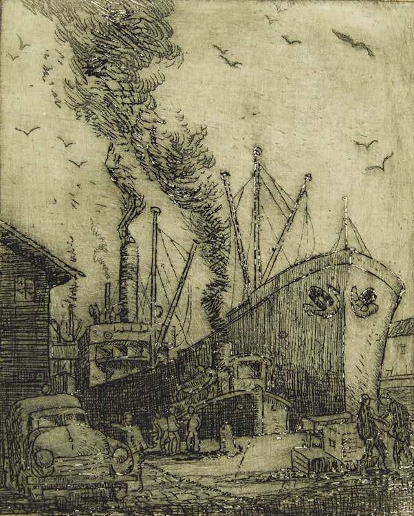 Artwork by Harry Draper  Wallace,  Docks at Toronto