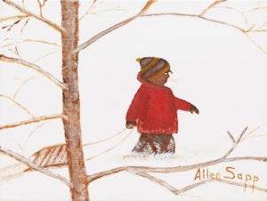 Artwork by Allen Sapp, Sledding