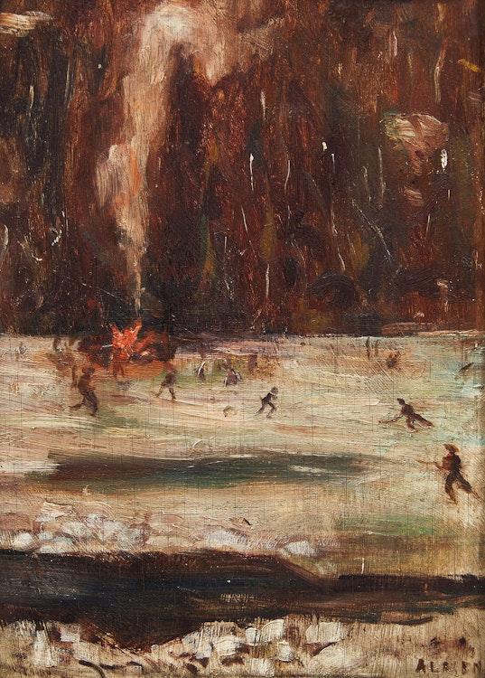 Artwork by William Gordon Griffiths, Skating Bonfire Scene