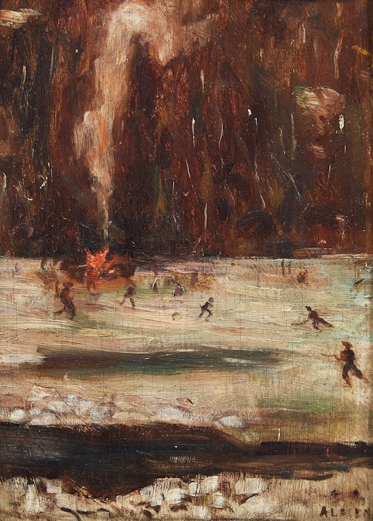 Artwork by William Gordon Griffiths,  Skating Bonfire Scene