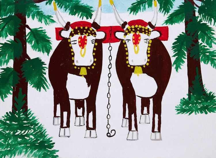 Artwork by Maud Lewis, Oxen