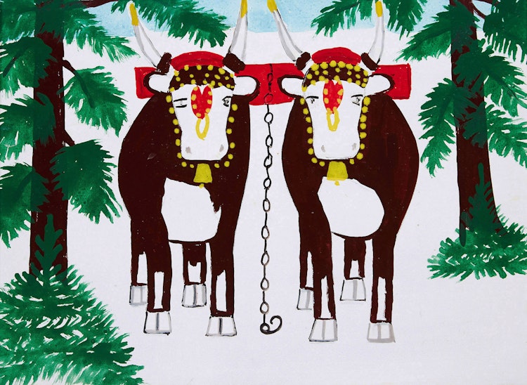 Artwork by Maud Lewis,  Oxen