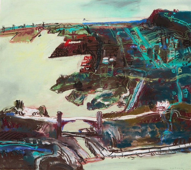 Artwork by John Hartman, Hamilton Harbour from the York St. High Bridge