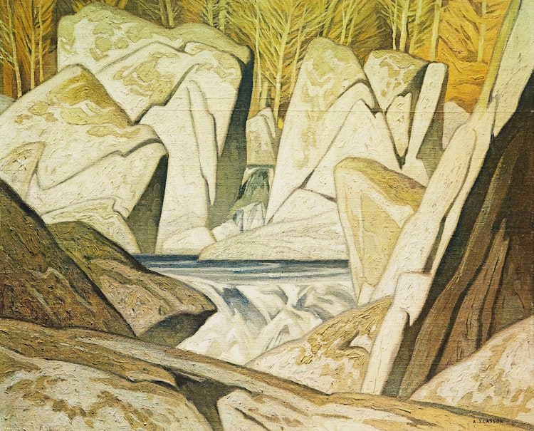 Artwork by Alfred Joseph Casson, Rock Cluster Madawaska River 1963; Rock Cluster; First Snow
