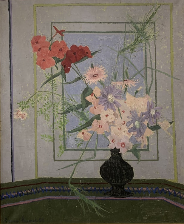 Artwork by Pierre Ramel,  Phlox, oeillets, scabieuse herbes