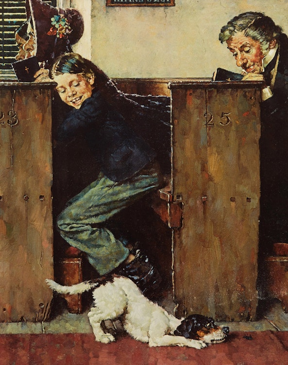 Artwork by Norman Percevel Rockwell, From the Tom Sawyer Portfolio: Dog and Beetle; The Medicine; Dead Cat; The Caning (4)
