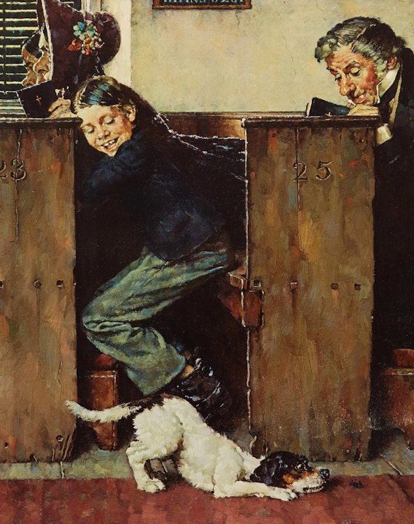 Artwork by Norman Percevel Rockwell,  From the Tom Sawyer Portfolio: Dog and Beetle; The Medicine; Dead Cat; The Caning (4)