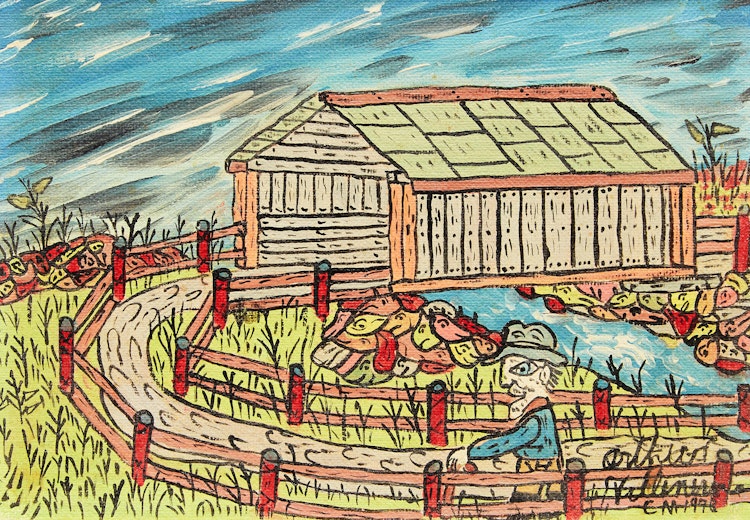 Artwork by Arthur Villeneuve, Le pont autrefois