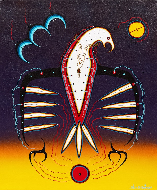 Artwork by Blair Debassige, Watching Over Mother Earth