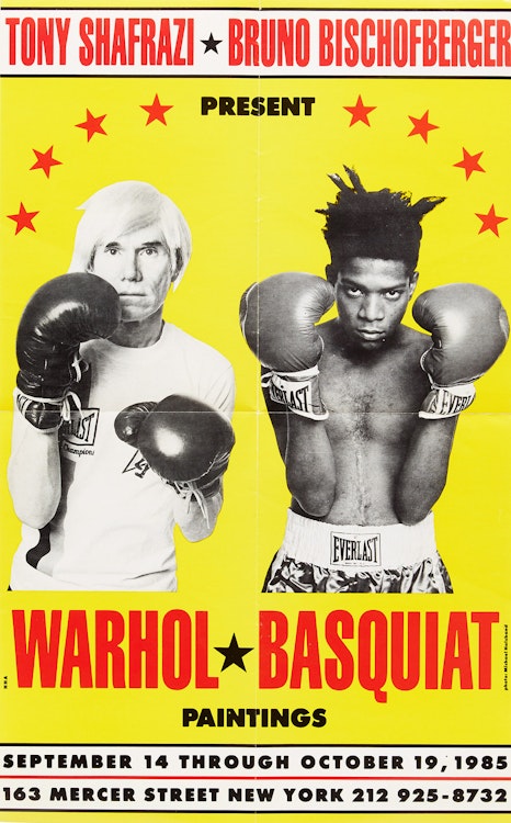 Artwork by Michael Halsband,  Exhibition Poster Warhol/Basquiat, Paintings at Shafrazi Gallery, New York, September 14 -October 19, 1985