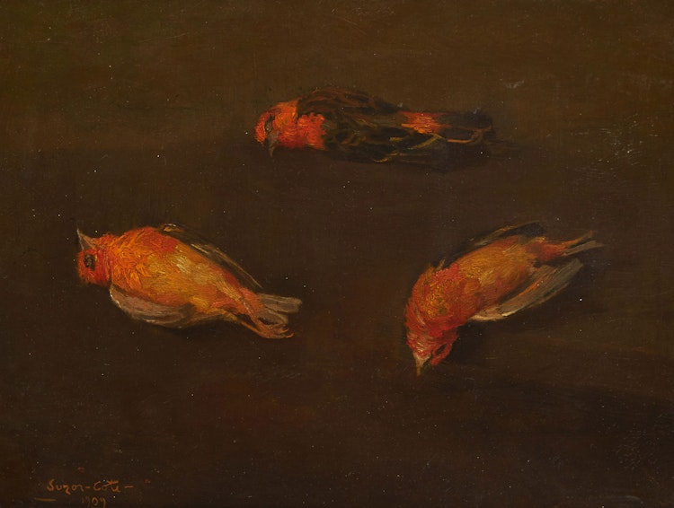 Artwork by Manner of Marc-Aurèle de Foy Suzor-Coté,  Orange Finches