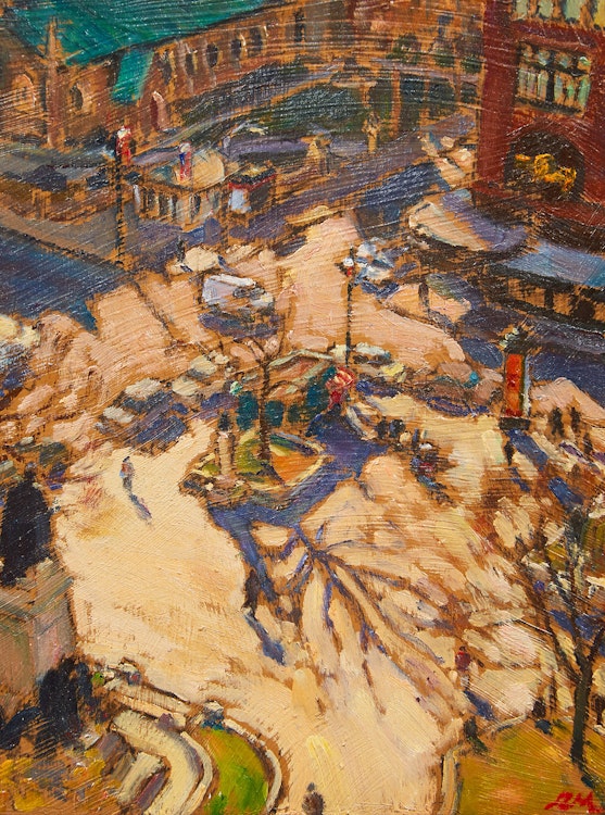 Artwork by Richard Montpetit, Statue sur plombant le Square Phillips