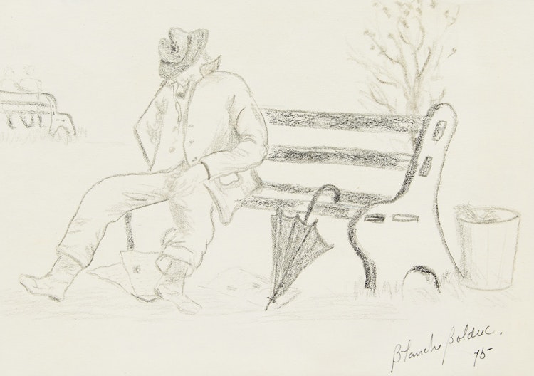 Artwork by Blanche Bolduc, Sleeping Man on Bench