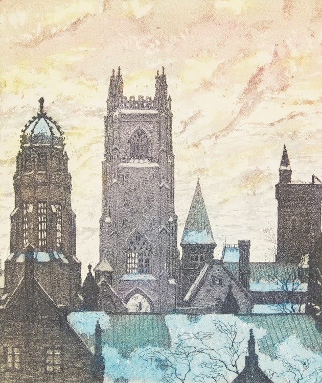 Artwork by Nicholas Hornyansky, Towers of the University, Toronto