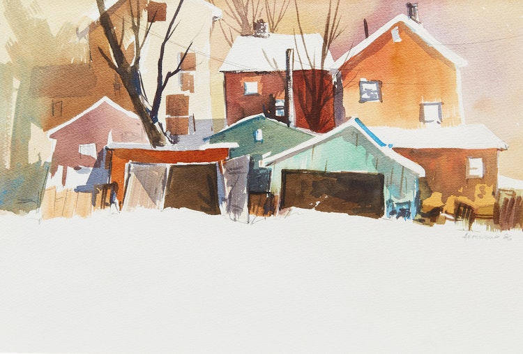 Artwork by Geoffrey David Armstrong,  Just a Shanty in Old Shanty Town; Farm in Winter 