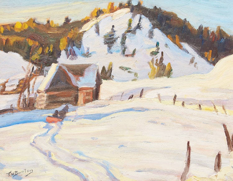 Artwork by Ralph Wallace Burton,  Winter Landscape with Sleigh; Autumn Landscape 