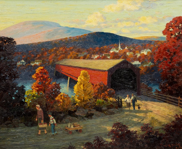 Artwork by Lorne Kidd Smith, Landscape with Covered Bridge