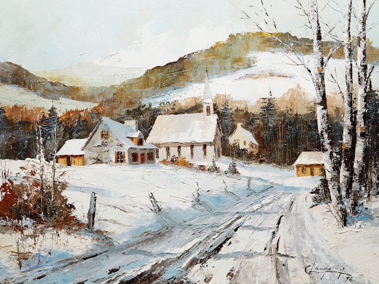 Artwork by Claude Langevin, Village in Winter