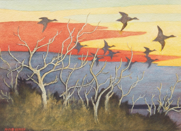 Artwork by Arthur Alexander Beemer,  Evening Flight, Black Ducks, Longue Pointe