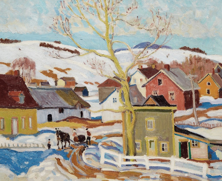 Artwork by Randolph Stanley Hewton, Quebec Village in Winter