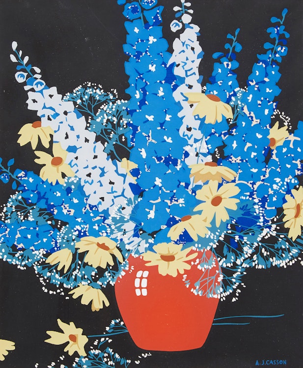 Artwork by Alfred Joseph Casson, Delphiniums and Daisies