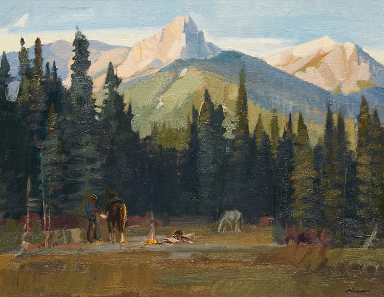 Artwork by Peter Maxwell Ewart, Breaking Camp Near Canmore