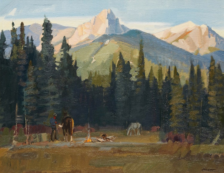 Artwork by Peter Maxwell Ewart,  Breaking Camp Near Canmore